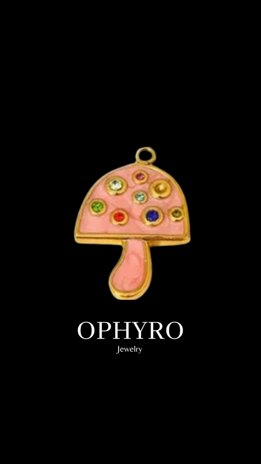 PINK MULTICOLOR MUSHROOM CHARM NECKLACE